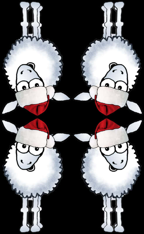 Symmetrical Santa Hat Sheep Pattern PNG