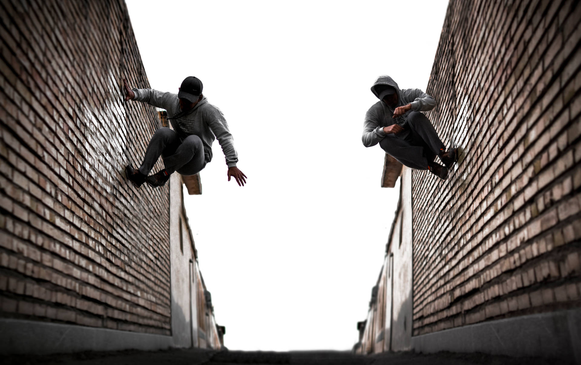 Synchronize Parkour On Brick Wall Wallpaper