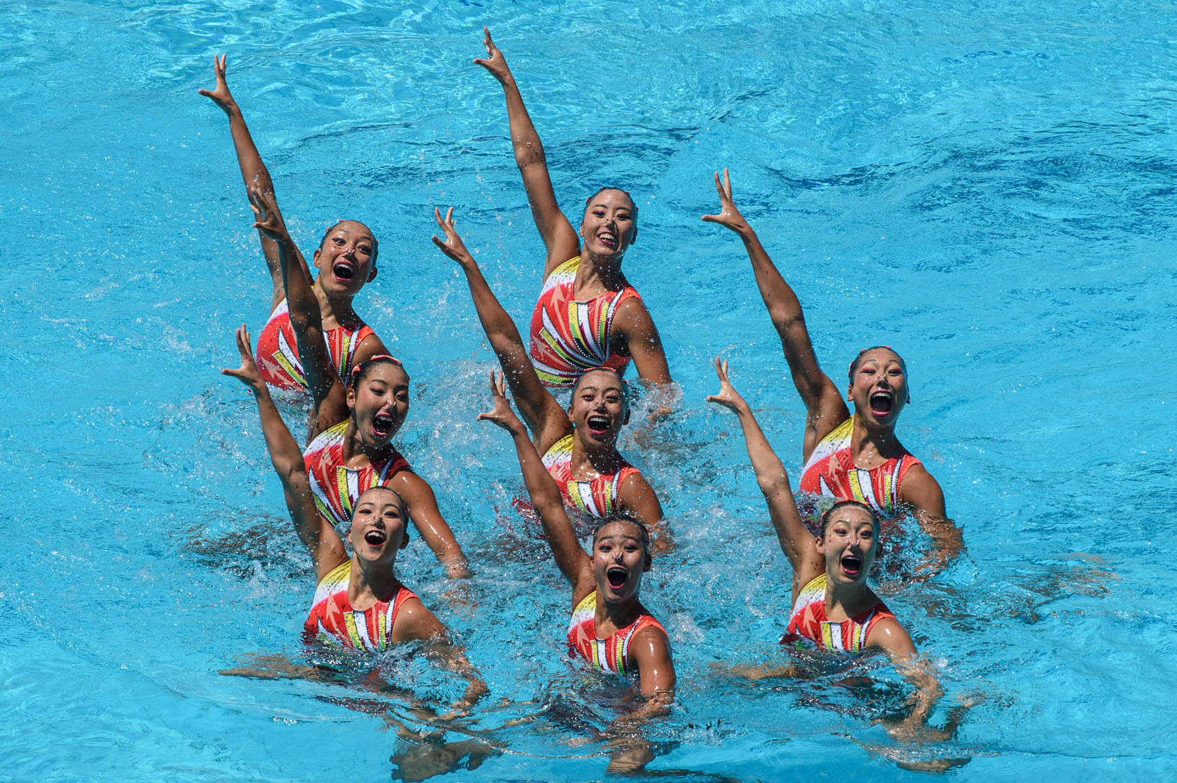 Synchronized Swimming Raising Right Arms Wallpaper