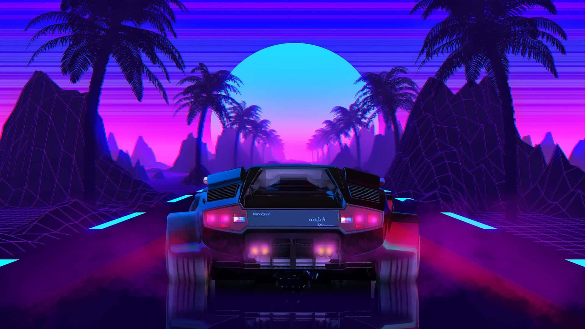 "Indulge in your 80s nostalgia with this Synthwave background scene"
