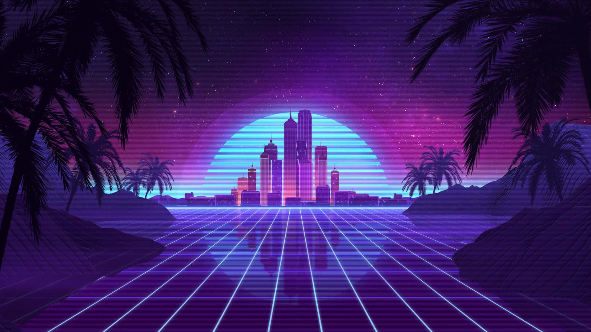 Synthwave vibes emanating from a neon skyline