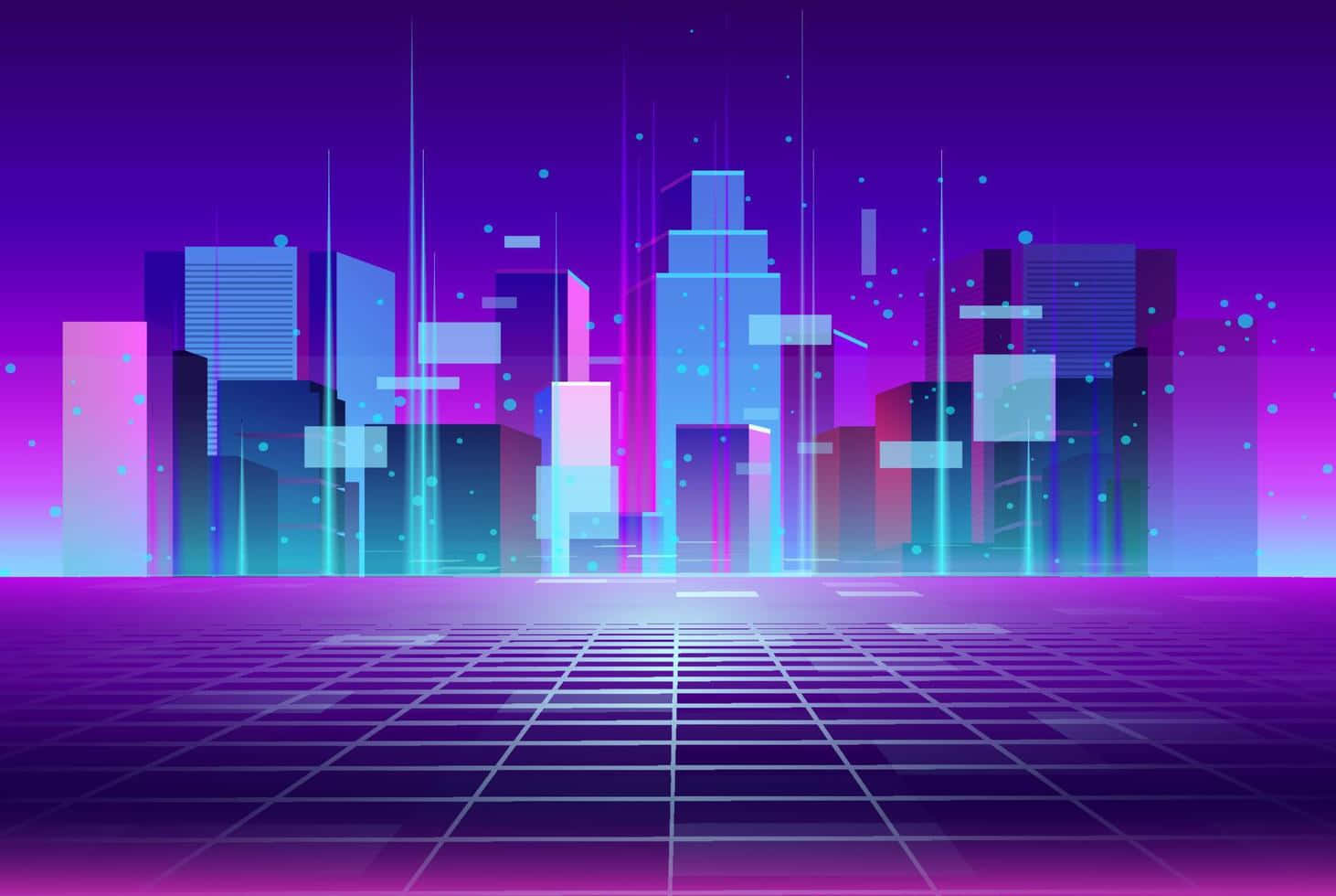 "Welcome to Synthwave City, where the energy never dies." Wallpaper