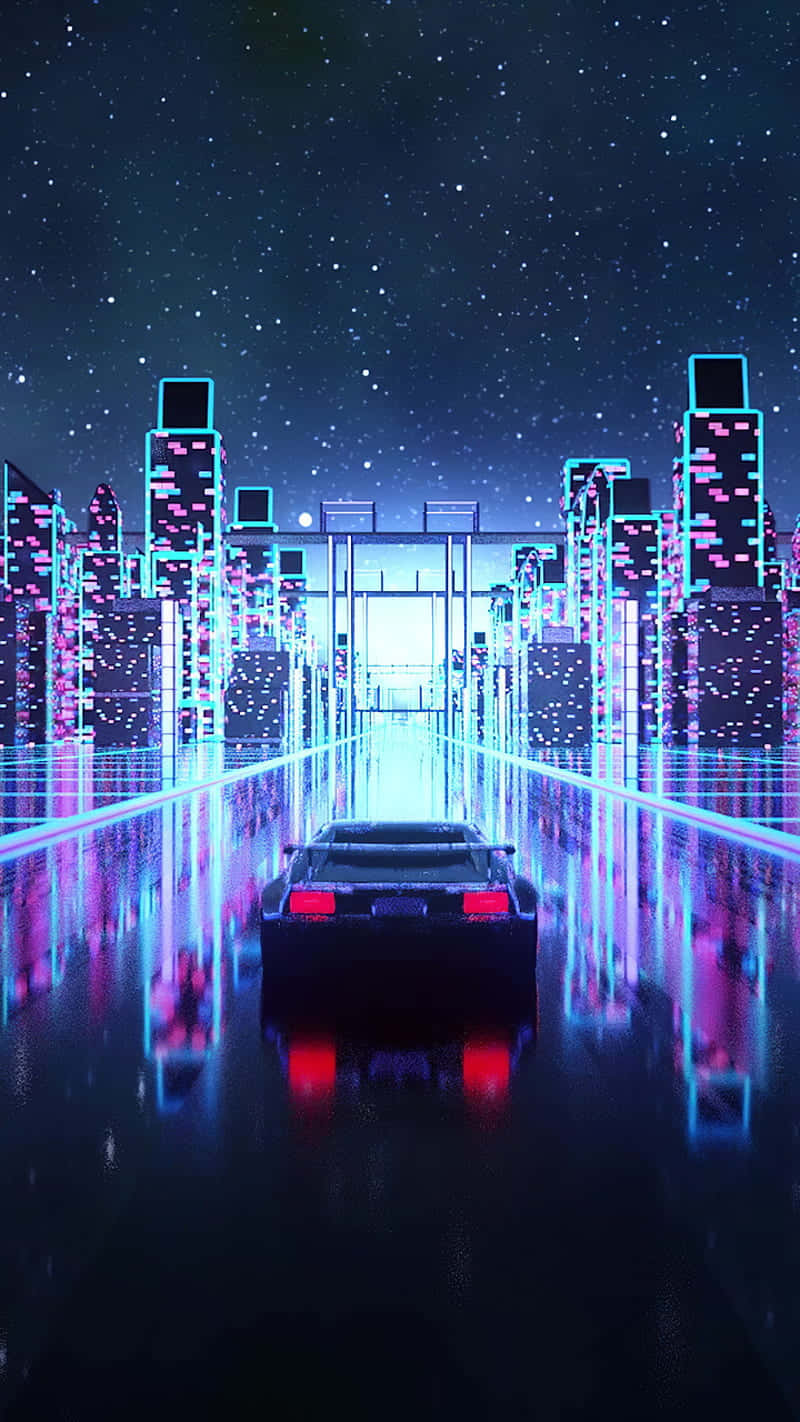 Udforsk Futuristisk Cityscape af Synthwave City Wallpaper
