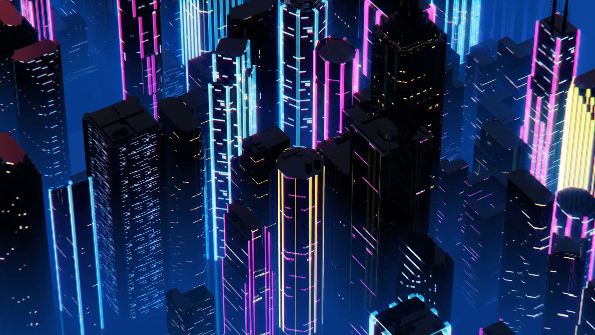 The vibrant neon lights of Synthwave City. Wallpaper