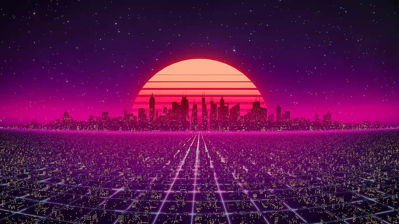 A portrait of a futuristic Synthwave City Wallpaper