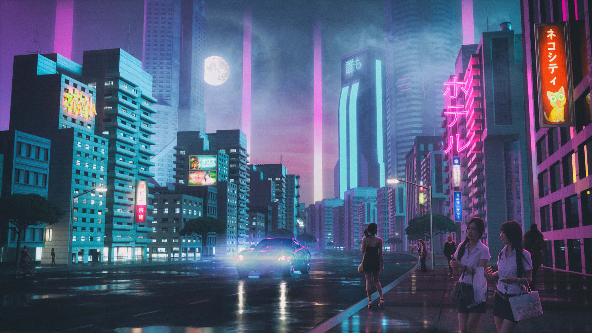 Gå tabt og udforsk Synthwave-byens neonlys Wallpaper