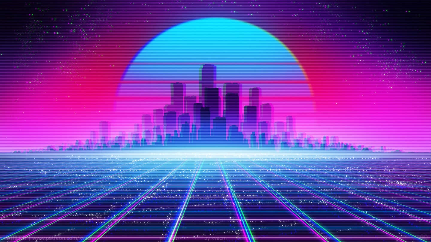 Synthwave City Buildings Silhouette Wallpaper