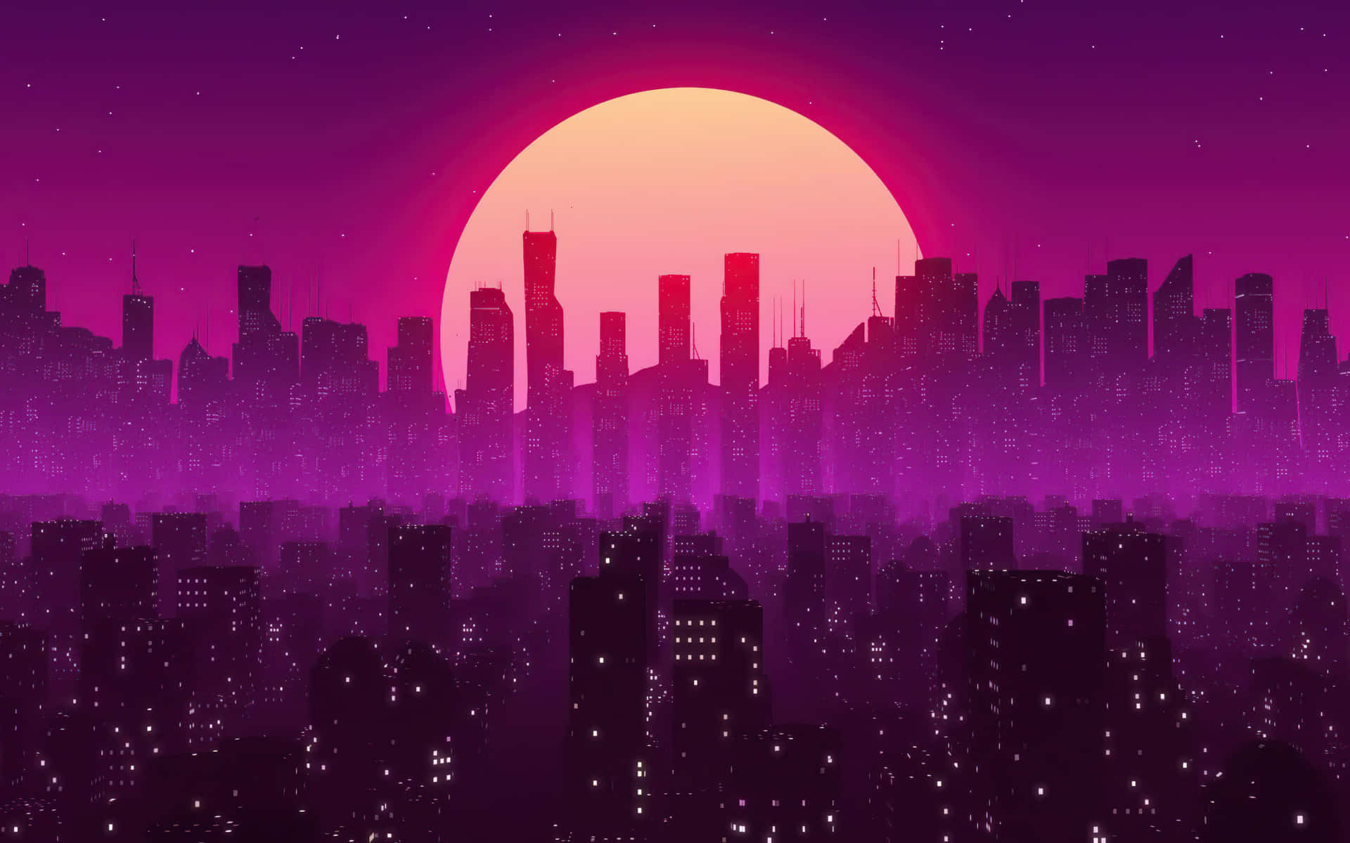 Synthwave City Bright Moon Wallpaper
