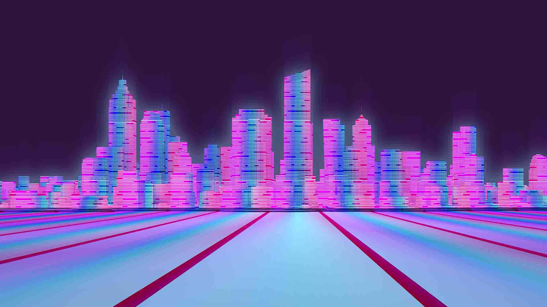 "A Retro-Futuristic Vibe in Synthwave City" Wallpaper