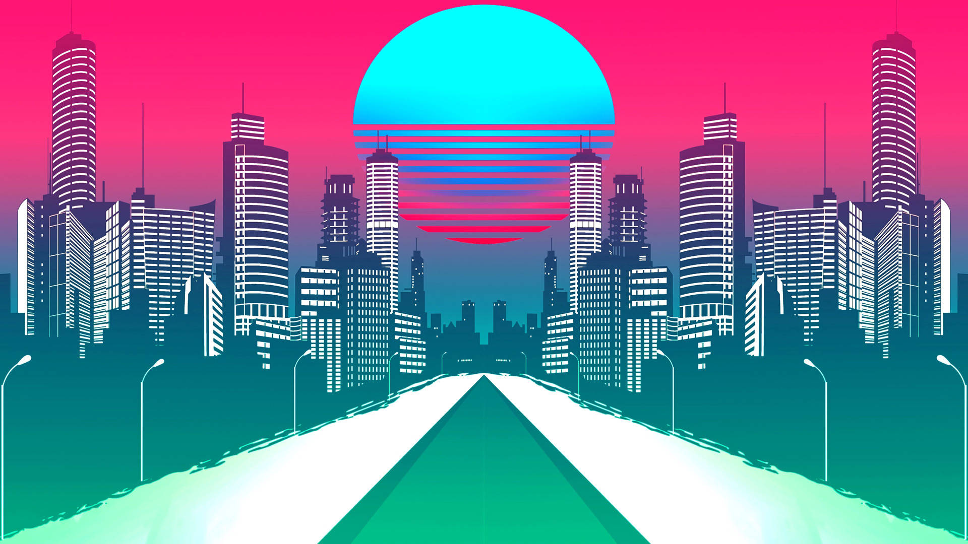 Synthwave City Retrowave Moon