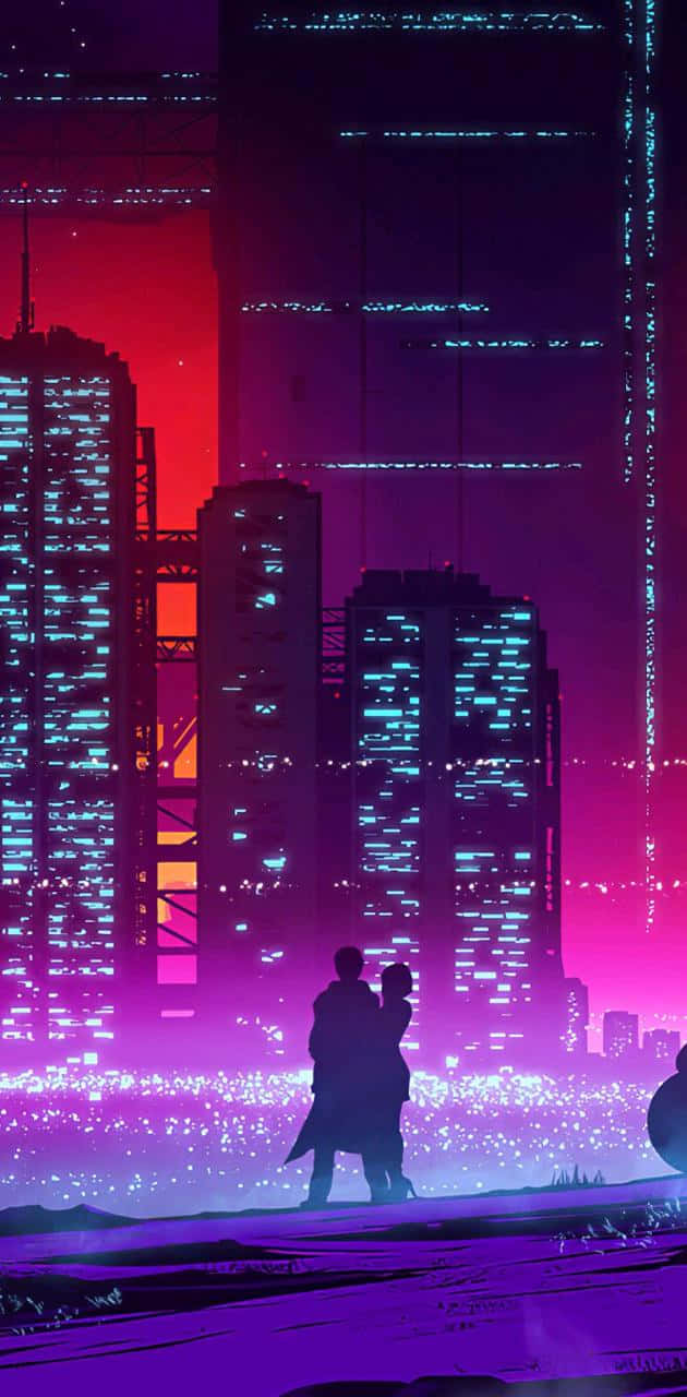 Explore the vibrant lights of Synthwave City after dark Wallpaper