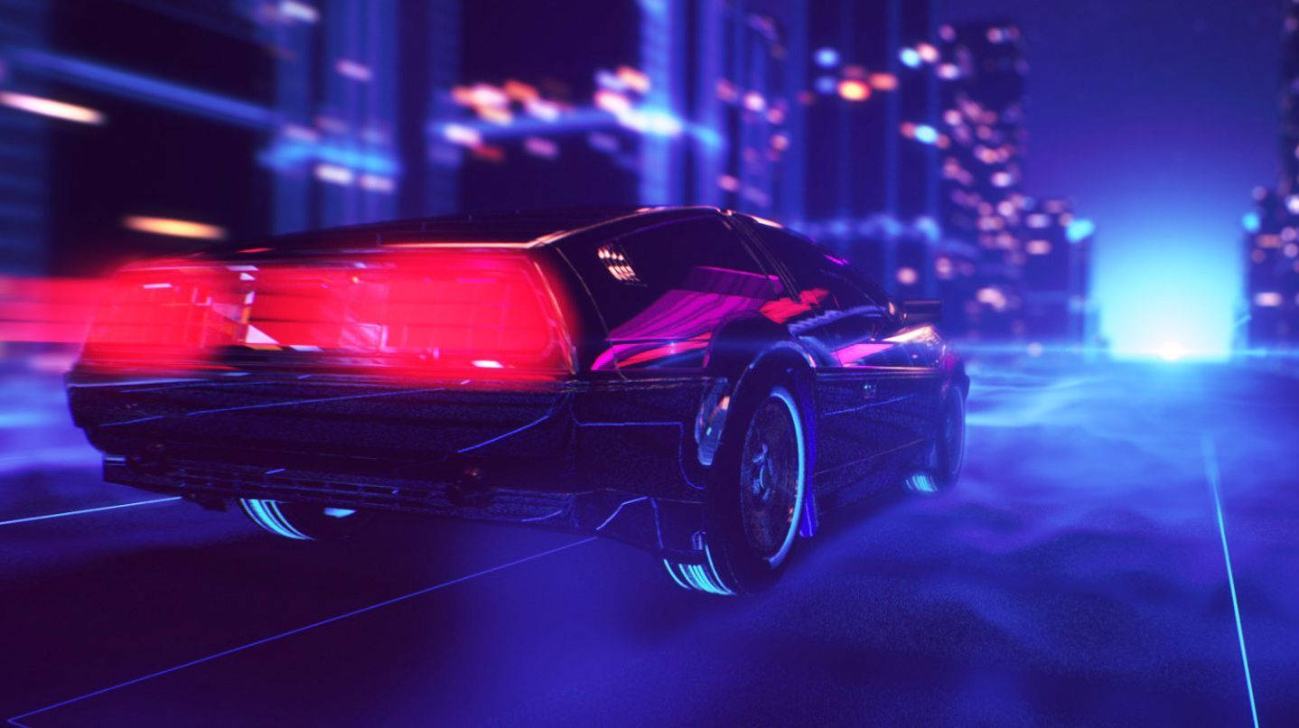 Synthwave City Sports Car Wallpaper