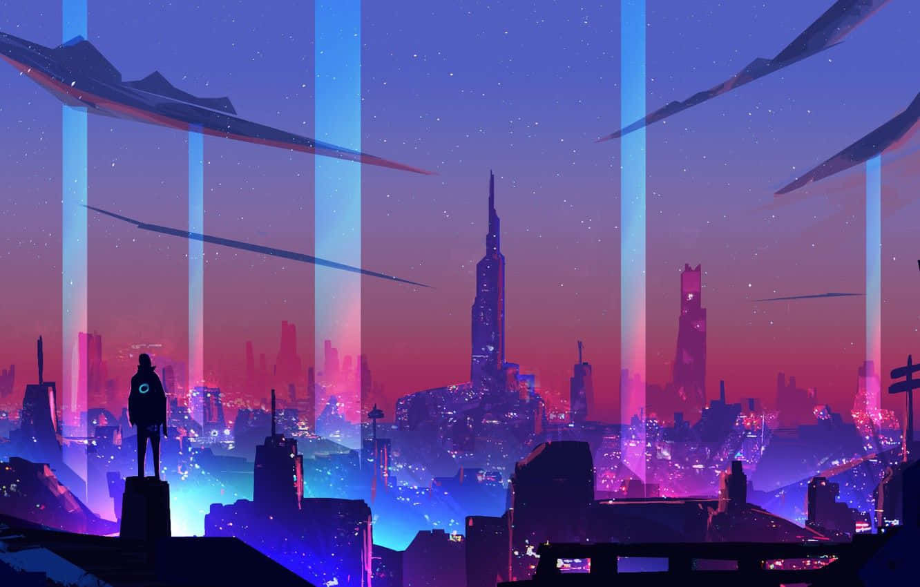 Explore the neon cityscape of Synthwave City Wallpaper