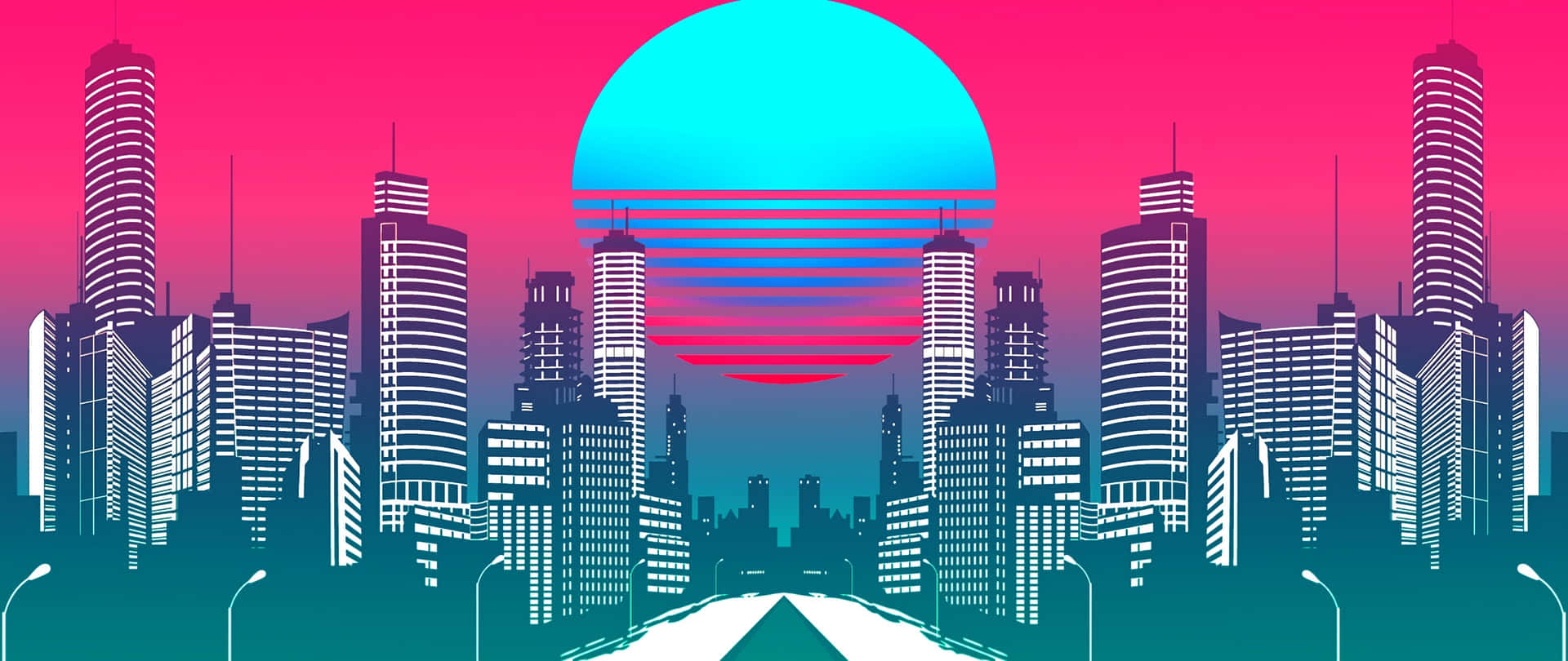 Synthwave City Digital Art Wallpaper