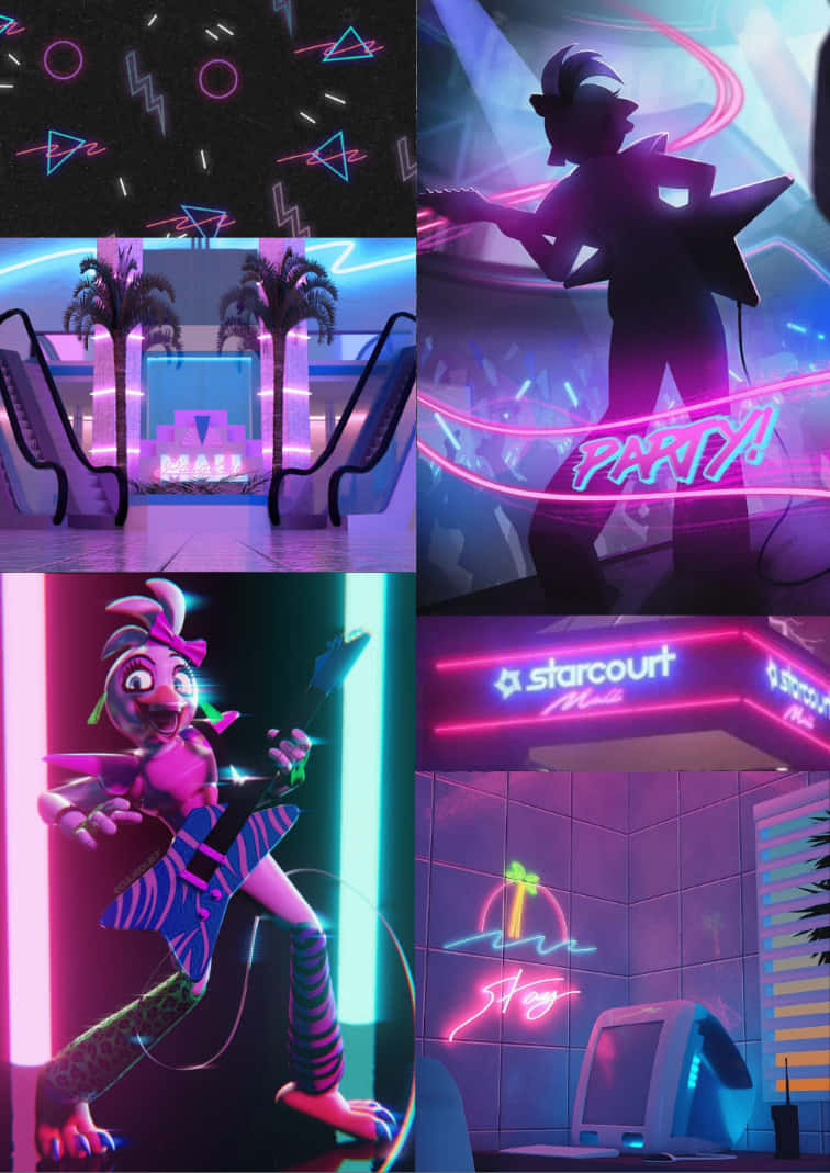 Synthwave F N A F Aesthetic Collage Wallpaper