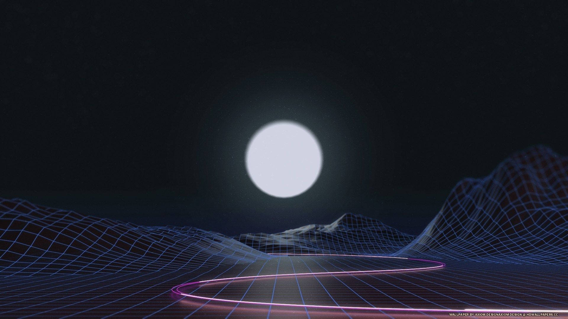 Synthwave Moon Above Mountains Wallpaper