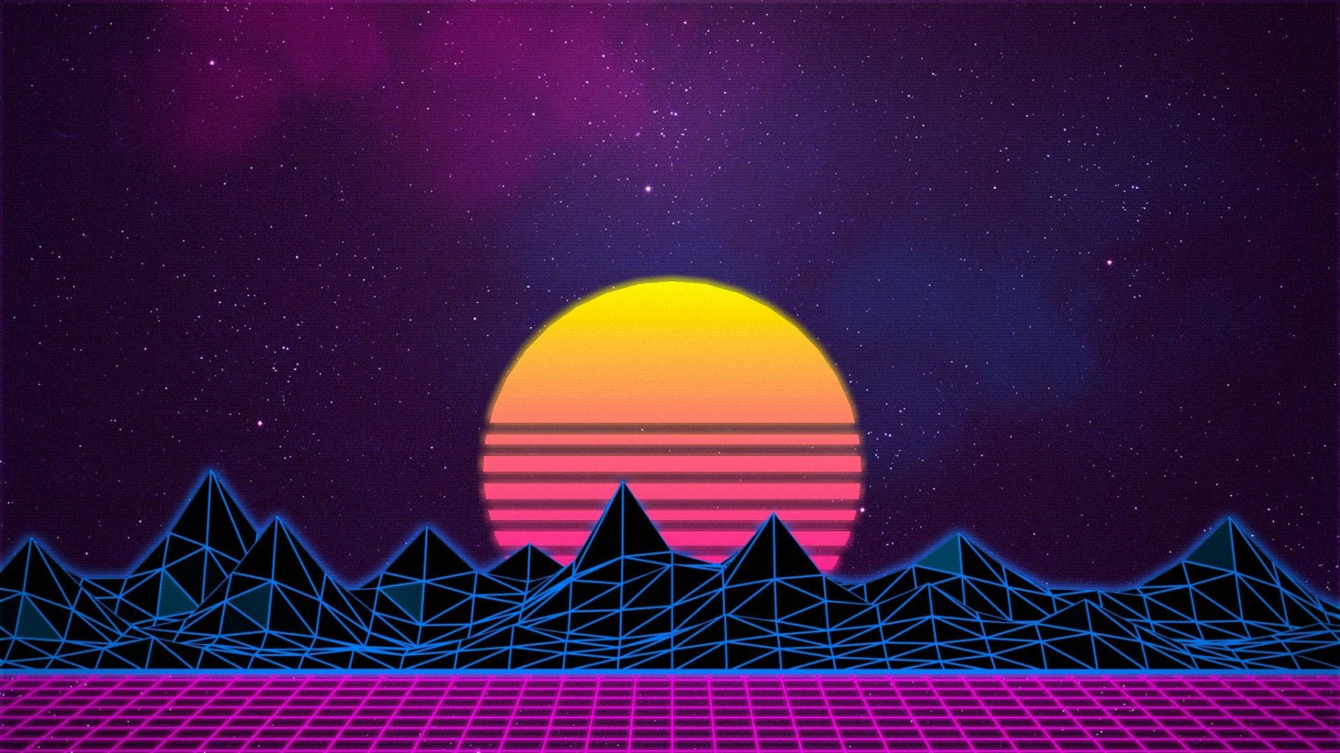 Synthwave Moon And Mountains