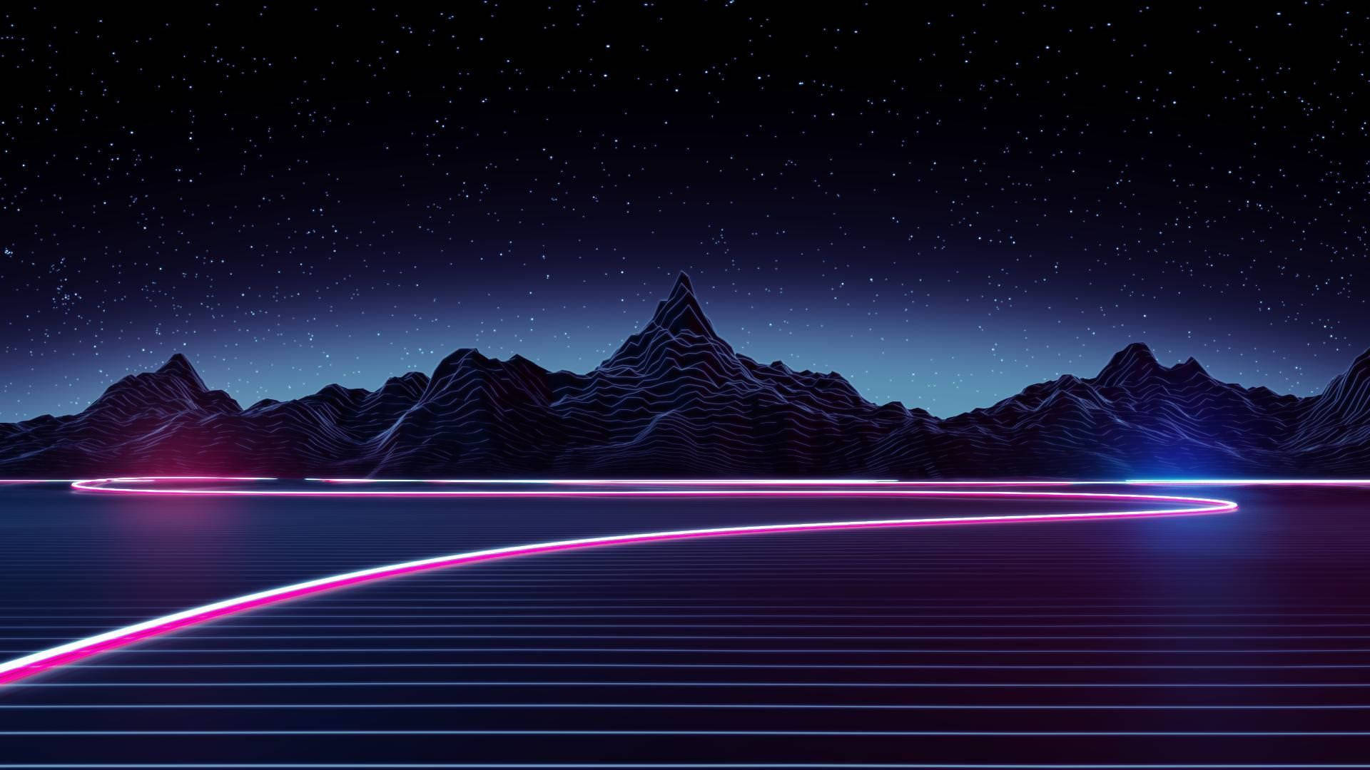 Synthwave Mountains And Skyline Wallpaper