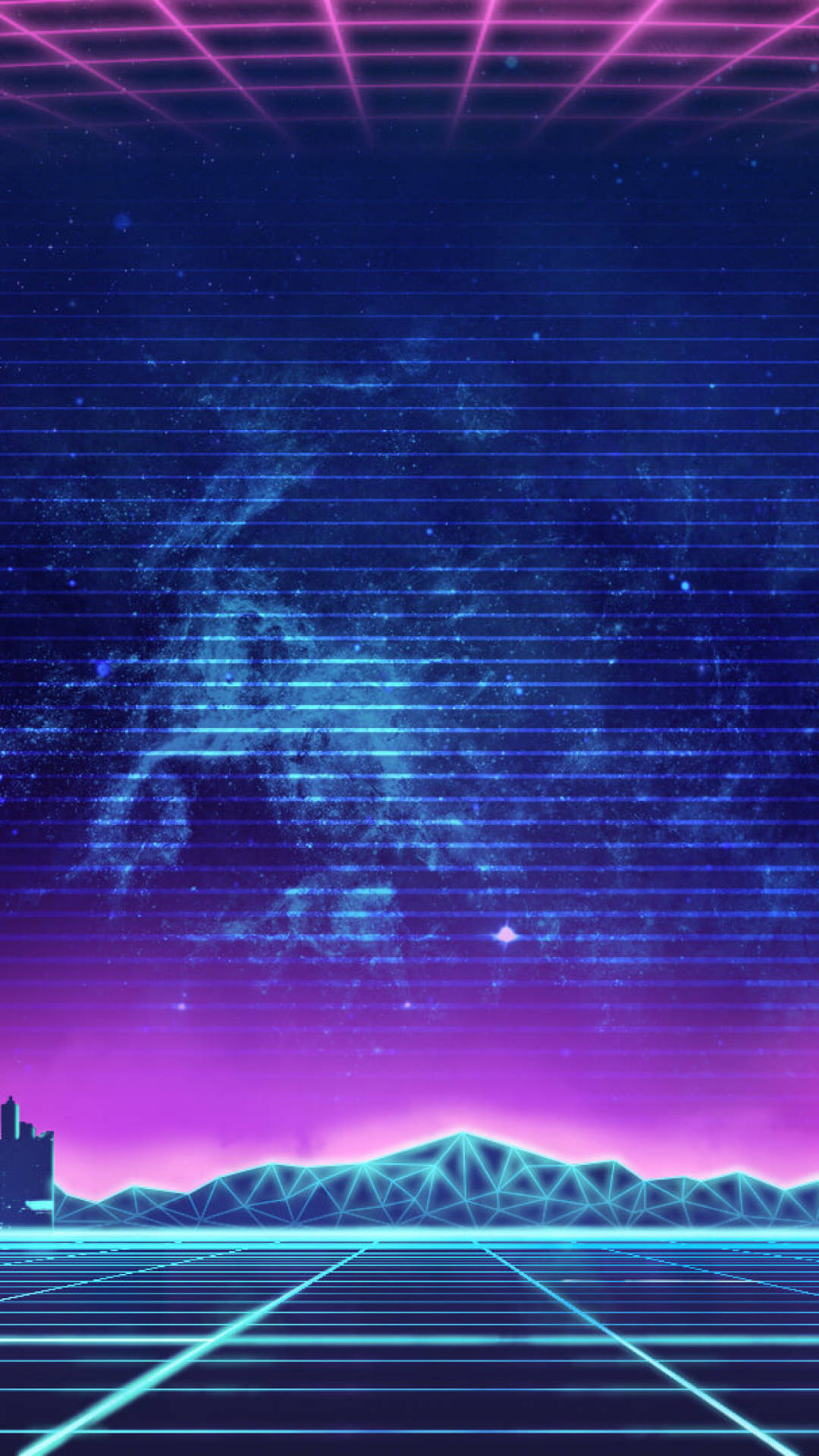 Synthwave Neon Mountain Skyline Wallpaper