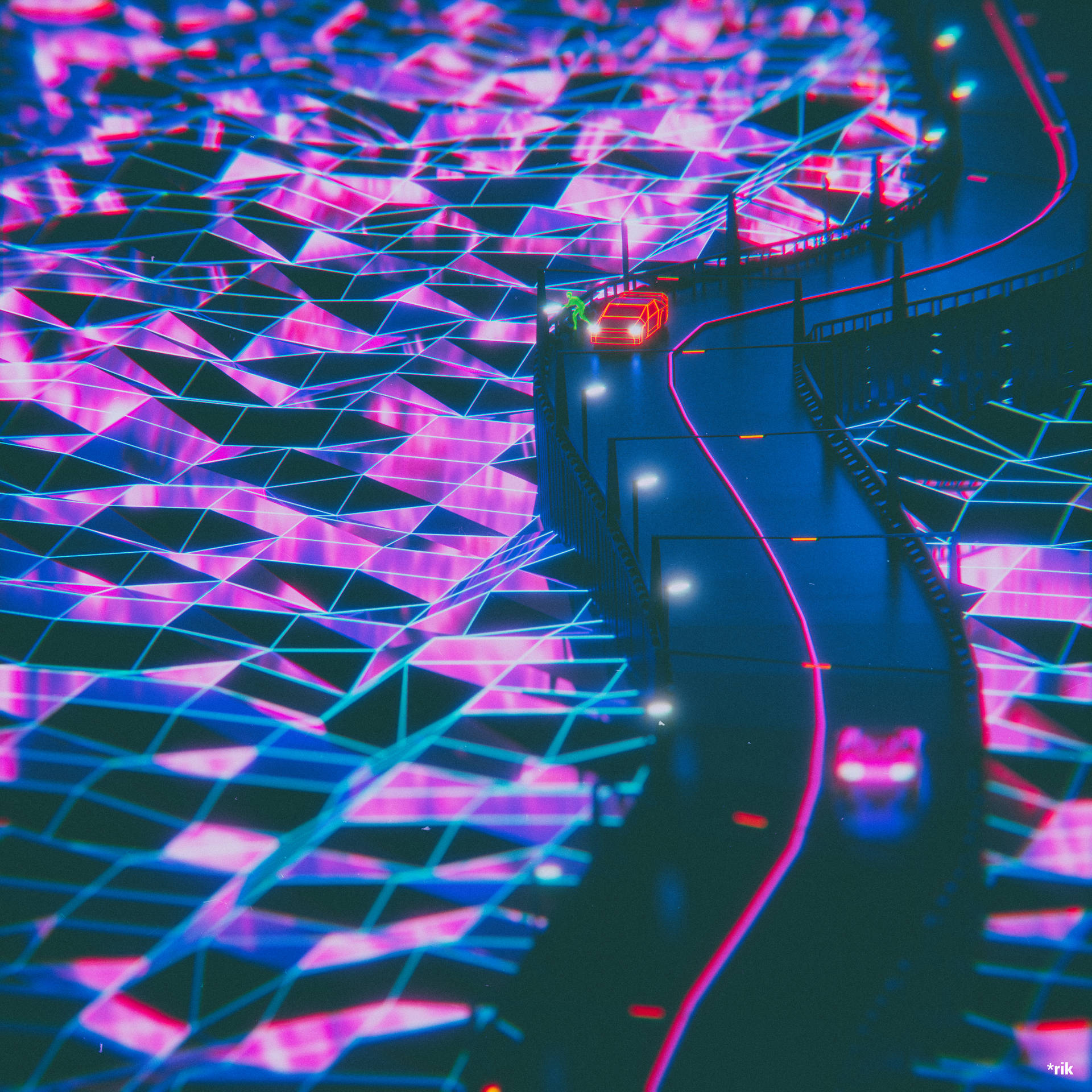 Synthwave Neon Road Silhouette Wallpaper
