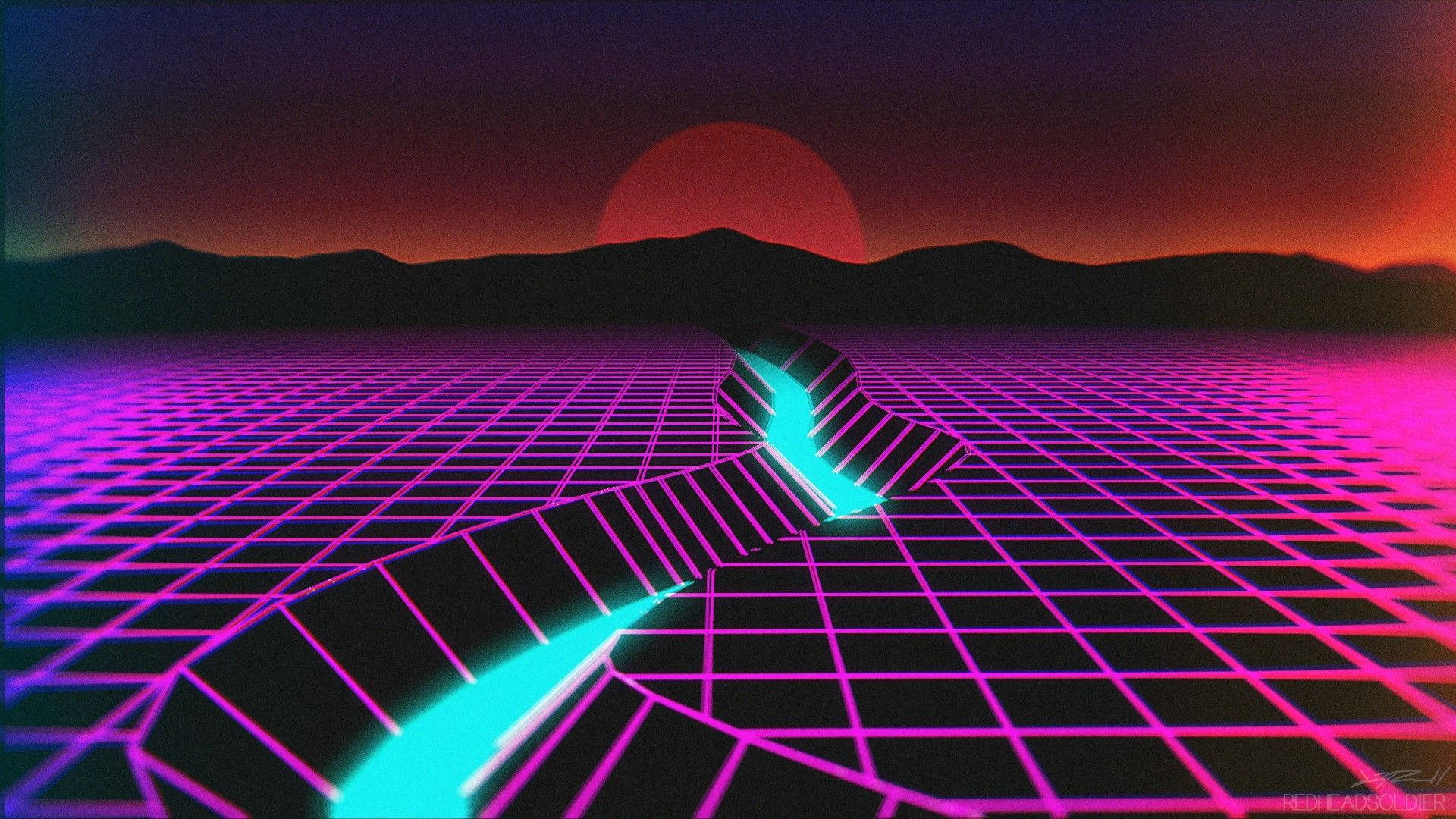 Synthwave Sun And River
