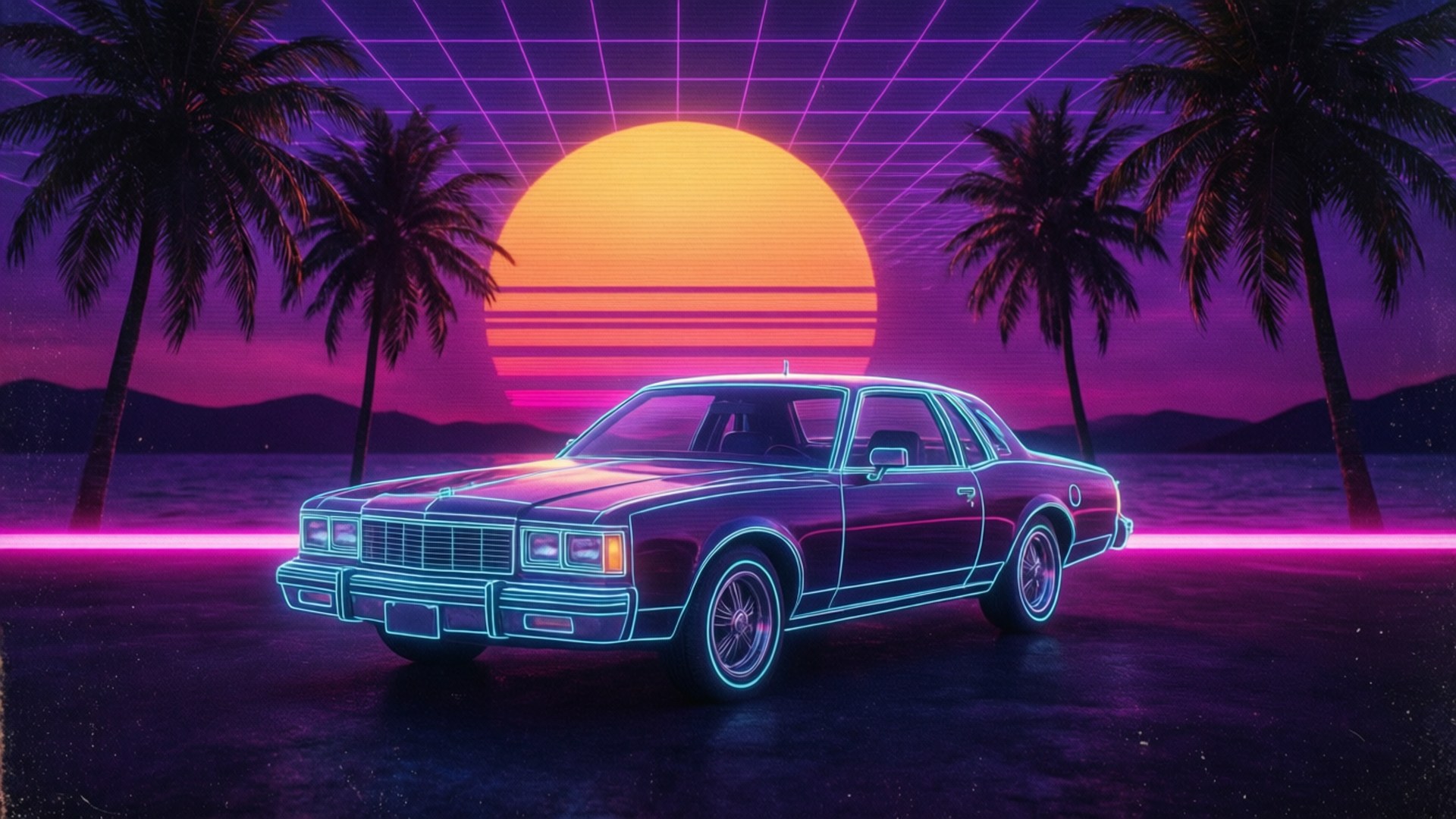 Synthwave Sunset Drive Wallpaper