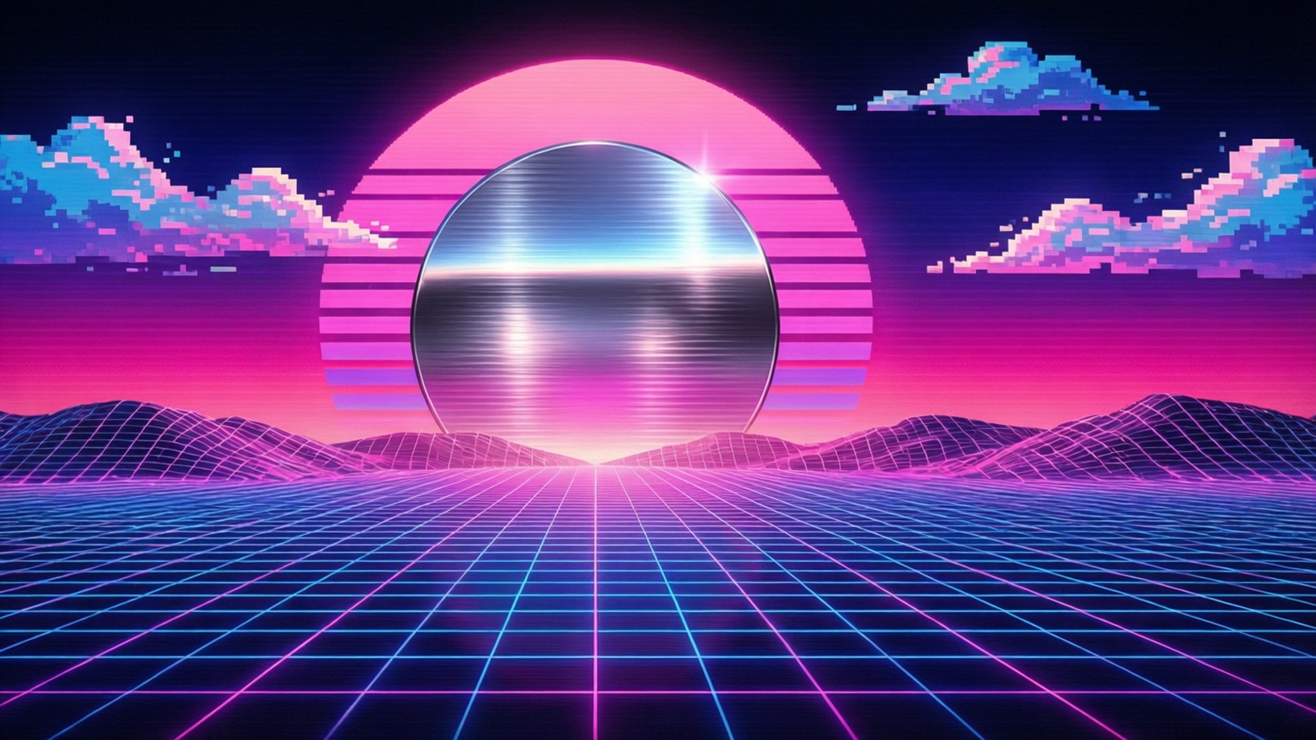 Synthwave Sunset Grid Papéis de Parede