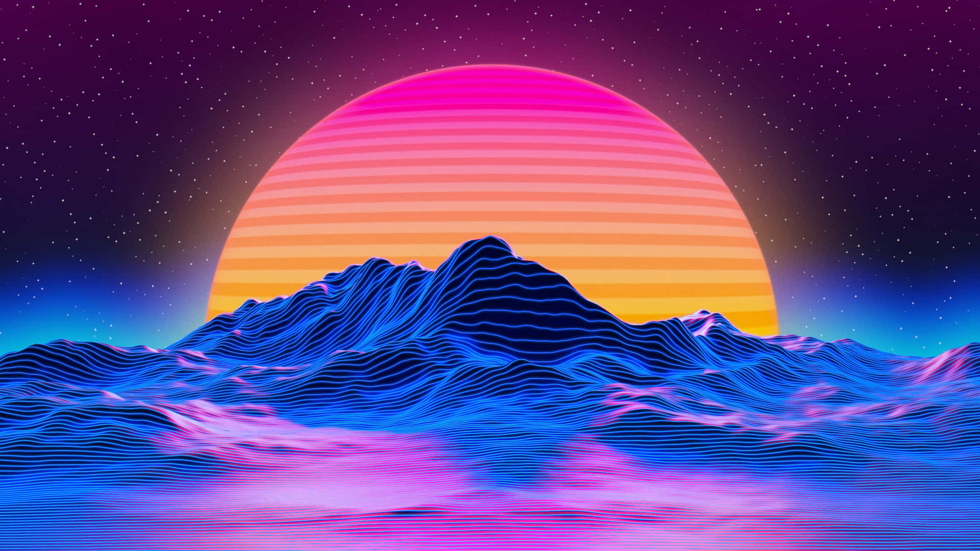 Synthwave Sunset Mountain Landscape Wallpaper