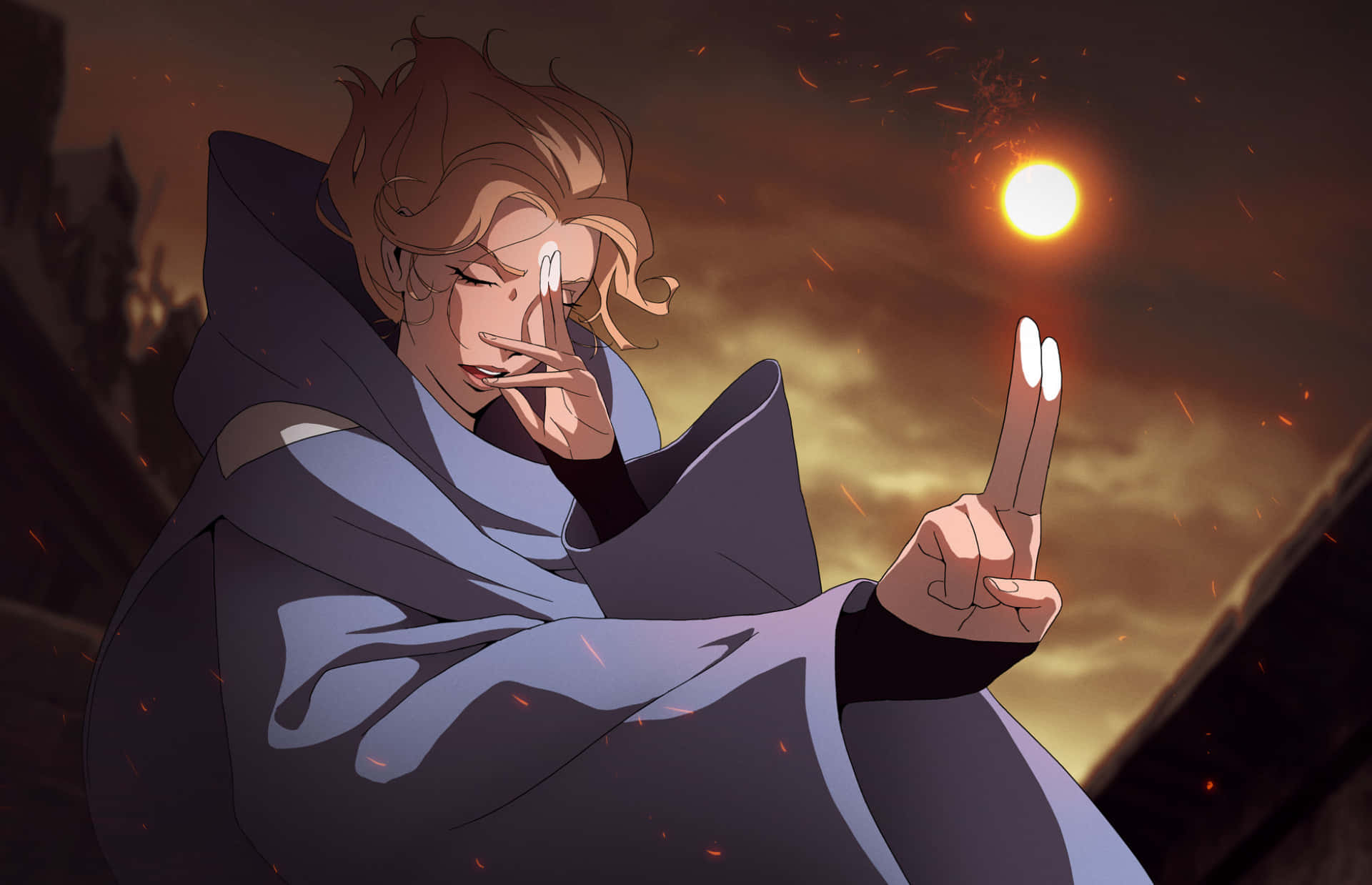 Sypha Belnades Showcasing Her Magical Abilities In Castlevania Wallpaper