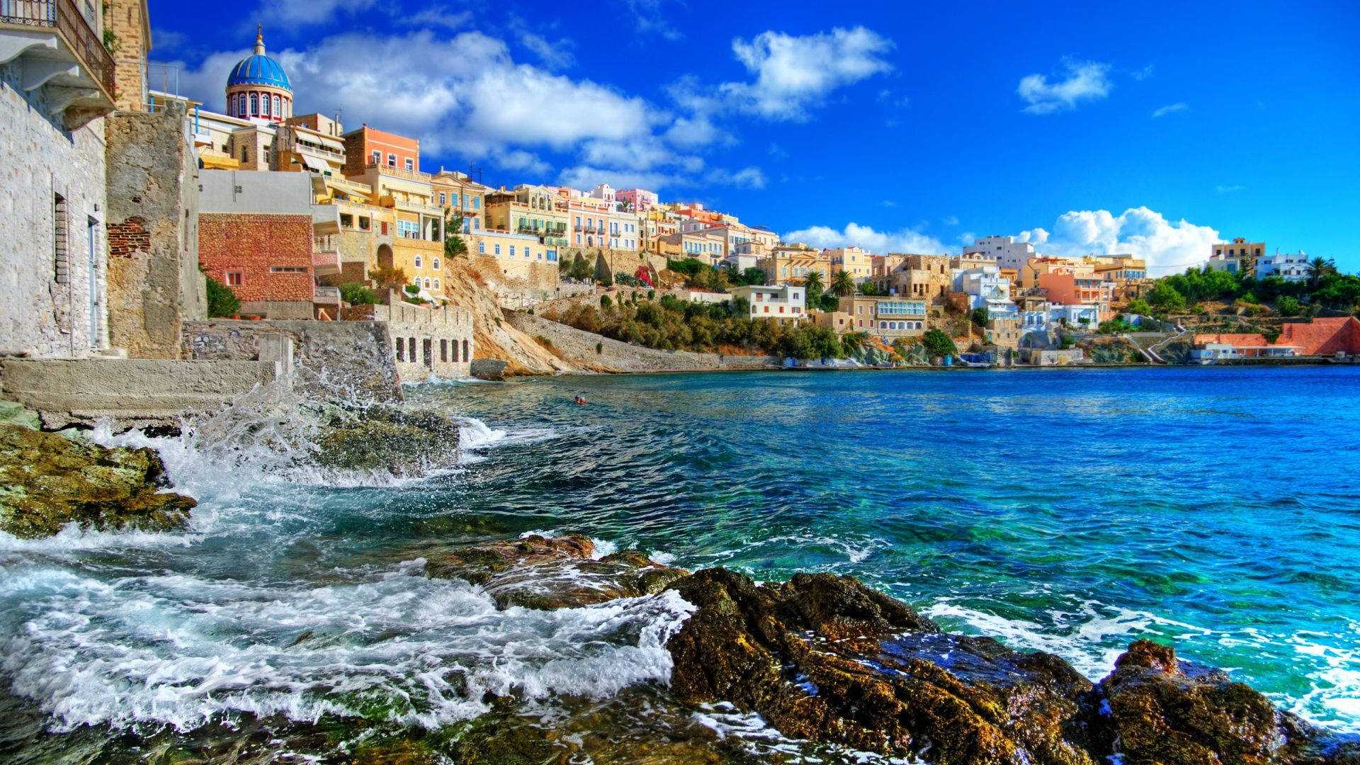 Syros Greece Europe Vibrant Seashores Picture