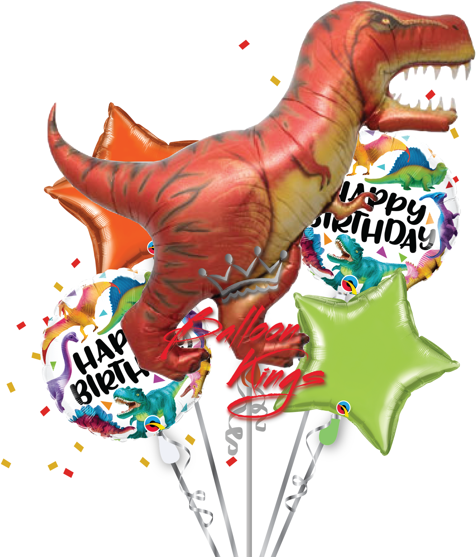 T Rex Birthday Balloon Celebration PNG