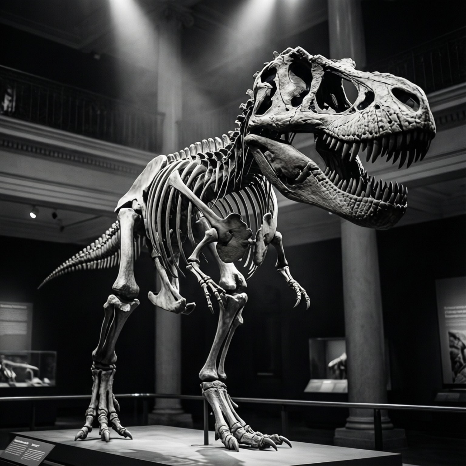 Zoologisk bakgrund av ett dinosaurskelett på ett museum