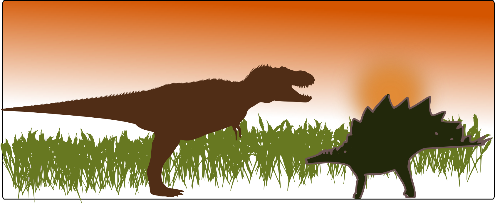 T Rexand Stegosaurus Sunset Silhouette PNG