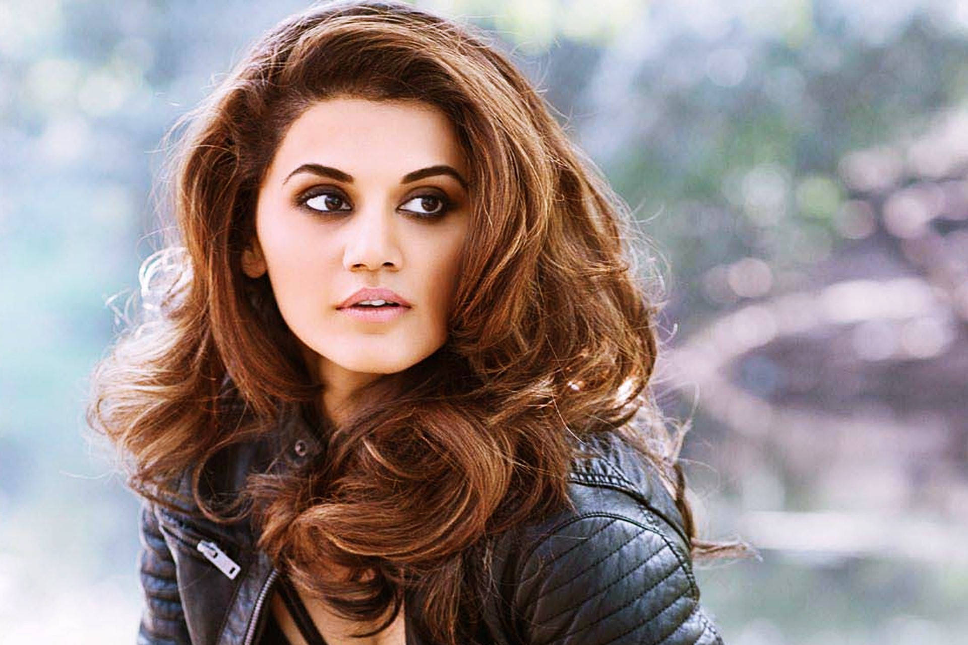 Taapsee Pannu Styling Leather Jacket in Vogue Wallpaper