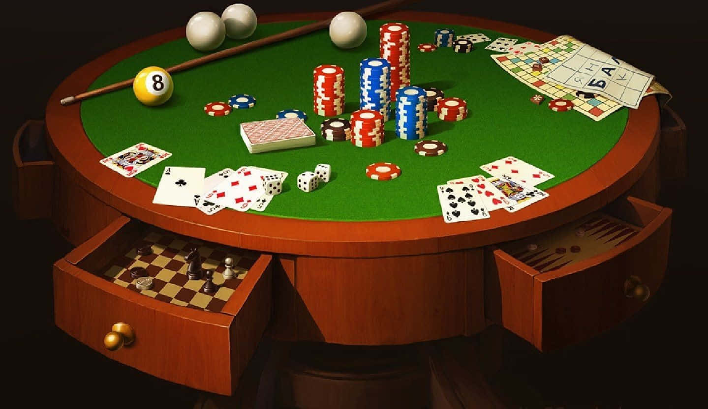 A Poker Table With Cards And Chips On It