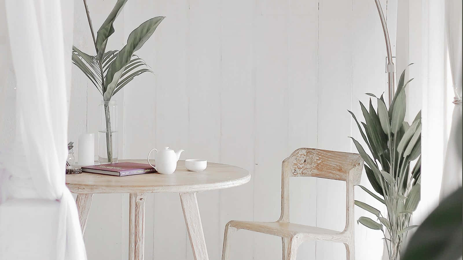 White Setting Table With Plants Background