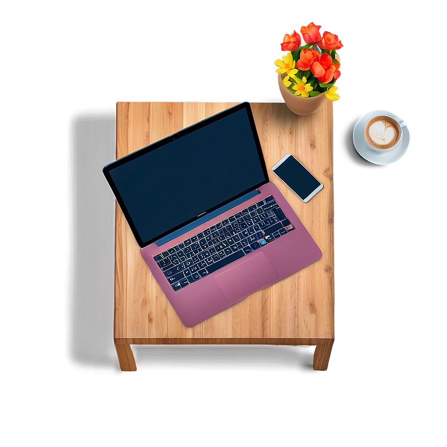 Table Top View With Laptop Png 06262024 PNG