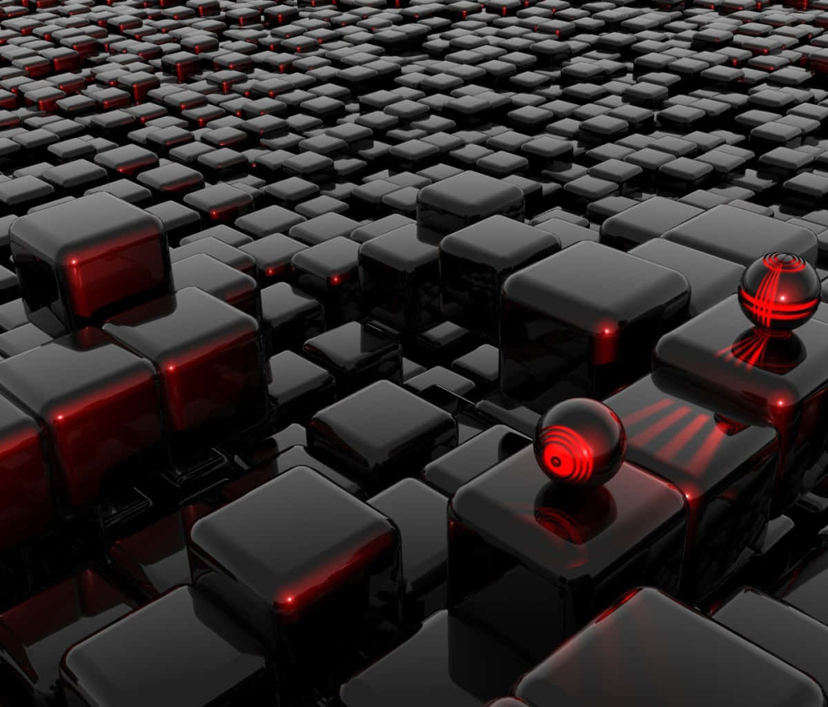 A Black And Red Cubes With A Red Light