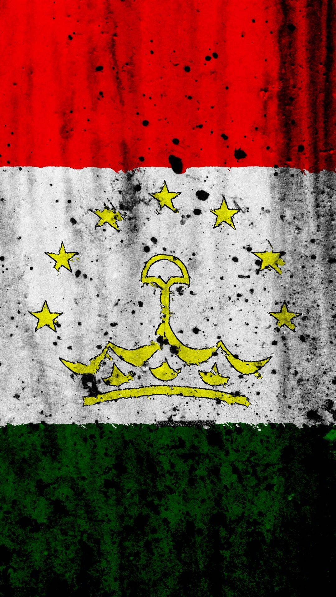 Tadsjikistan Flag Med Sort Blæk Stænk Wallpaper