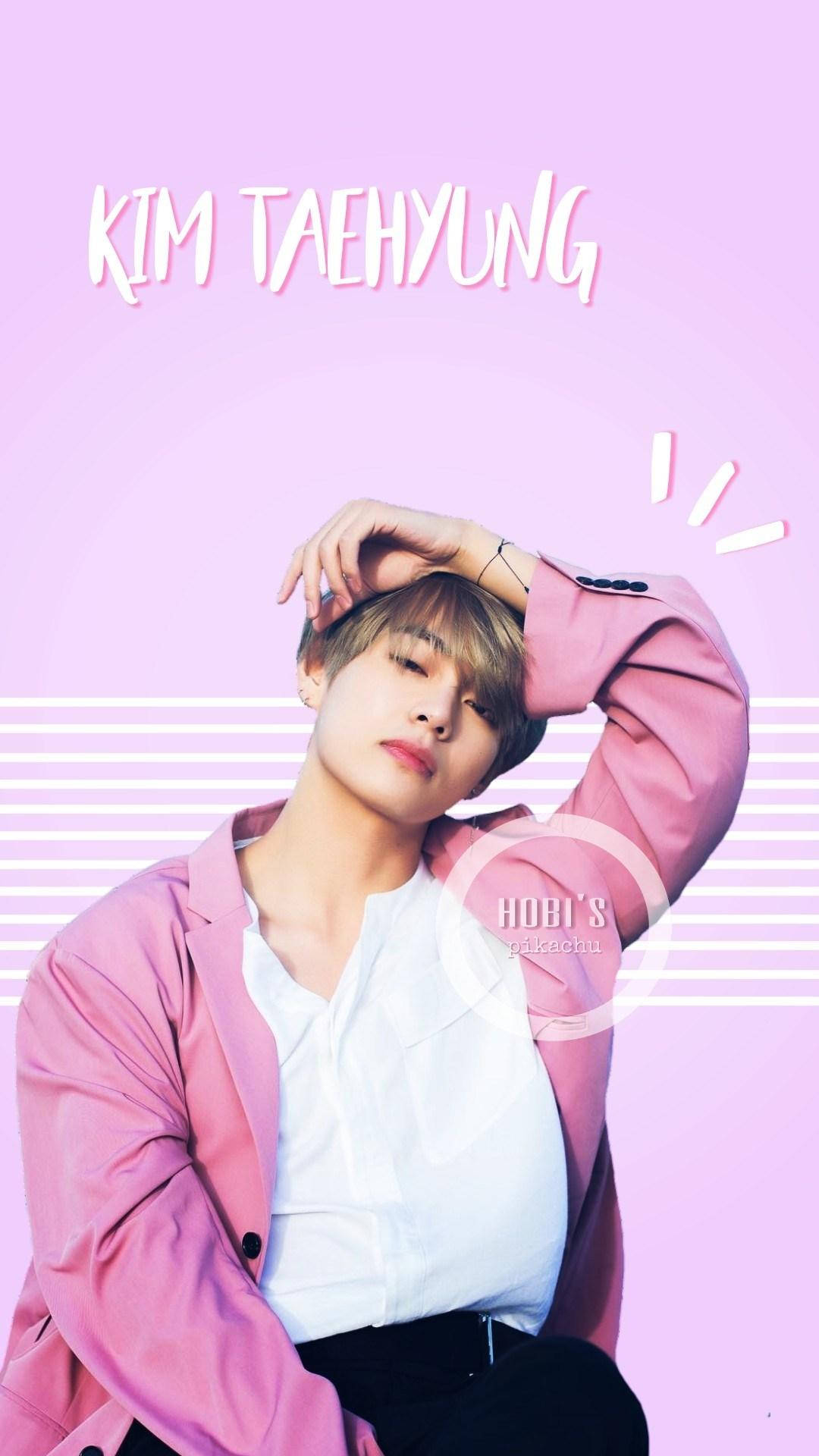 Taehyung Cute Wearing Pink Jacket Wallpaper