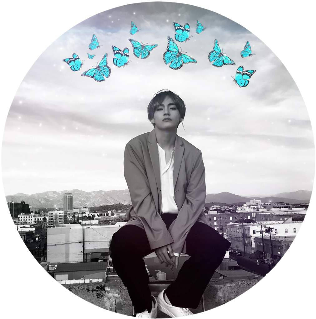 Taehyung sød med blå sommerfugle. Wallpaper