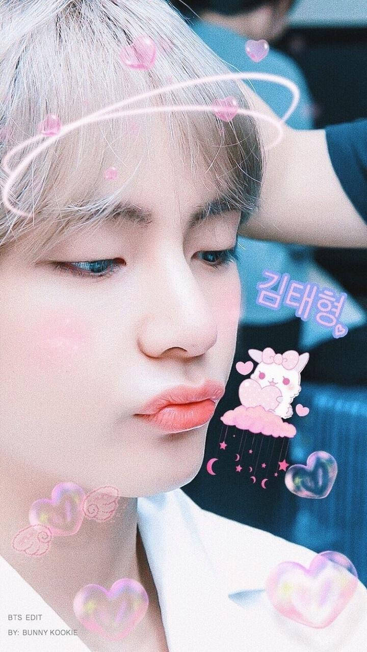 Taehyung Cute With Bubble Hearts Wallpaper