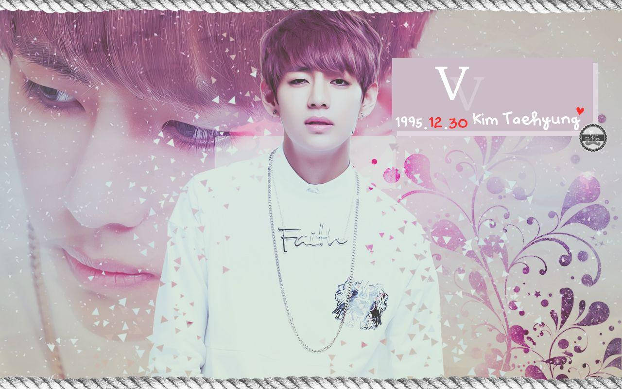 Taehyung Cute With Floral Design Wallpaper