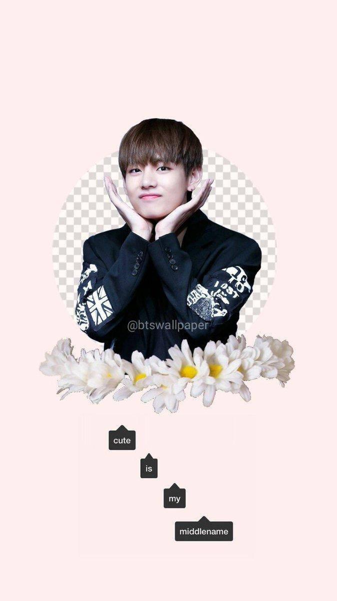 Taehyung Cute With Flower Design Wallpaper