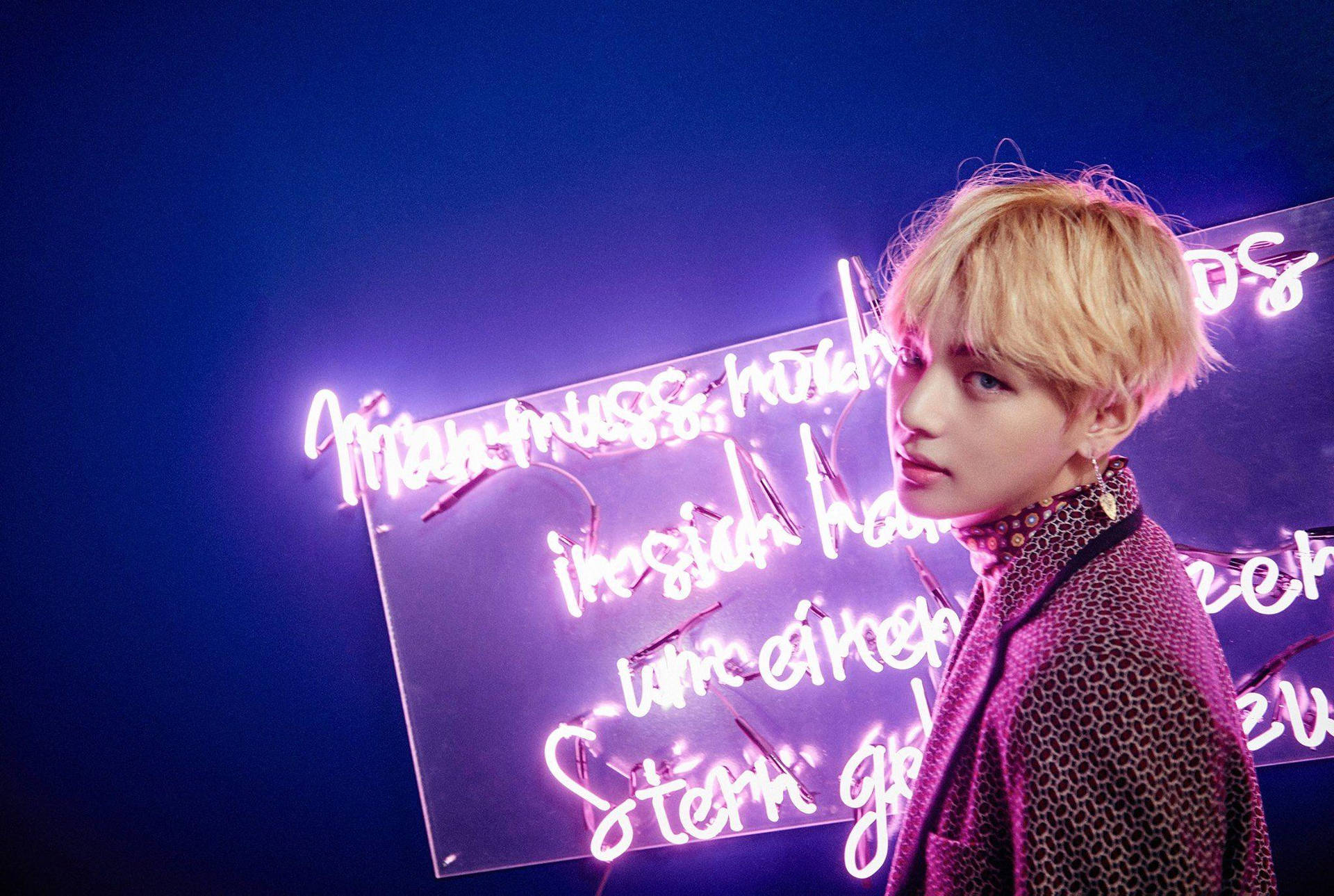 Taehyung Cute With Neon Lights Wallpaper