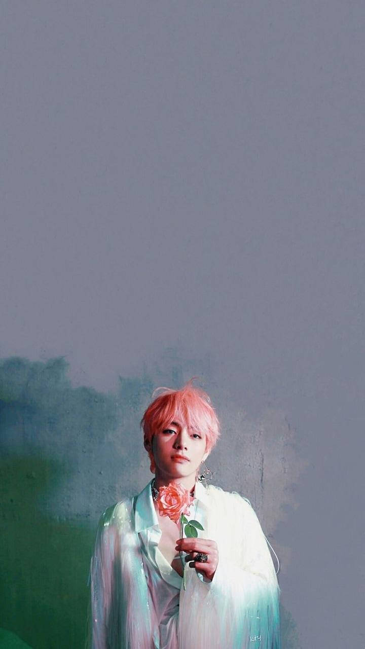 Taehyung Cute With Pink Hair Wallpaper