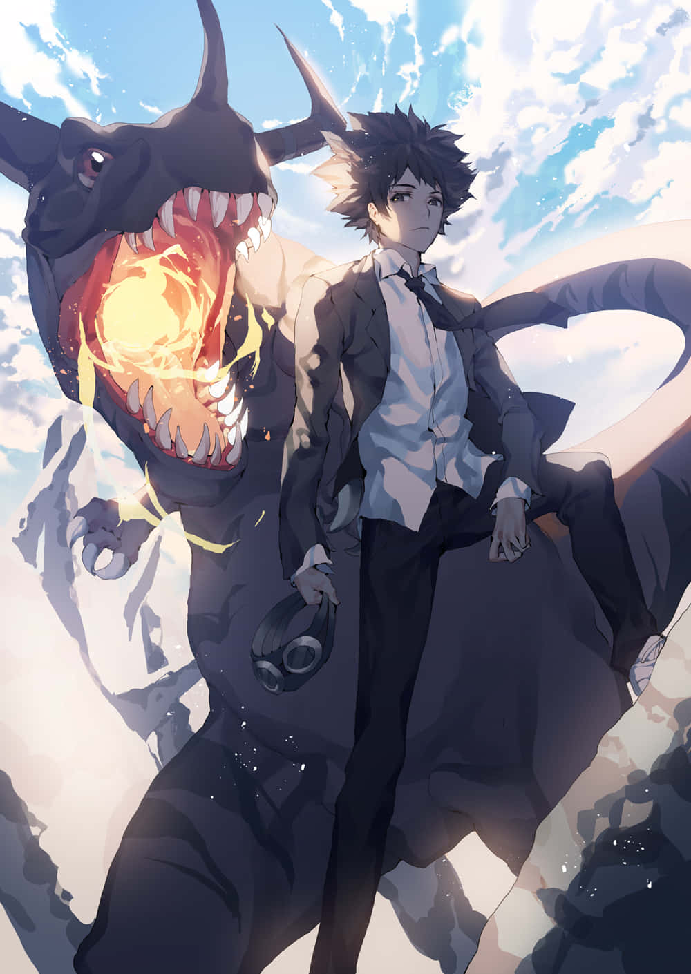 Taikamiya Und Greymon Dragon Anime Wallpaper