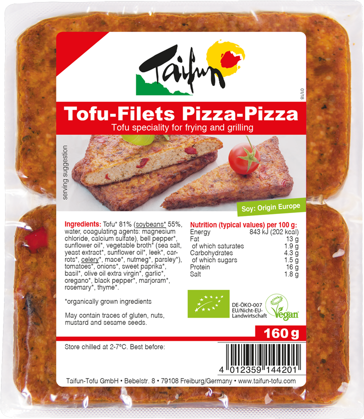 Taifun Tofu Pizza Flavored Fillets Packaging PNG