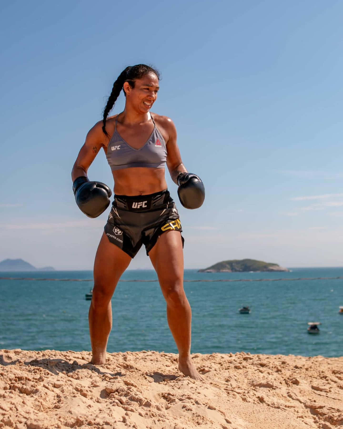 Taila Santos With Boxing Gloves At Beach Background