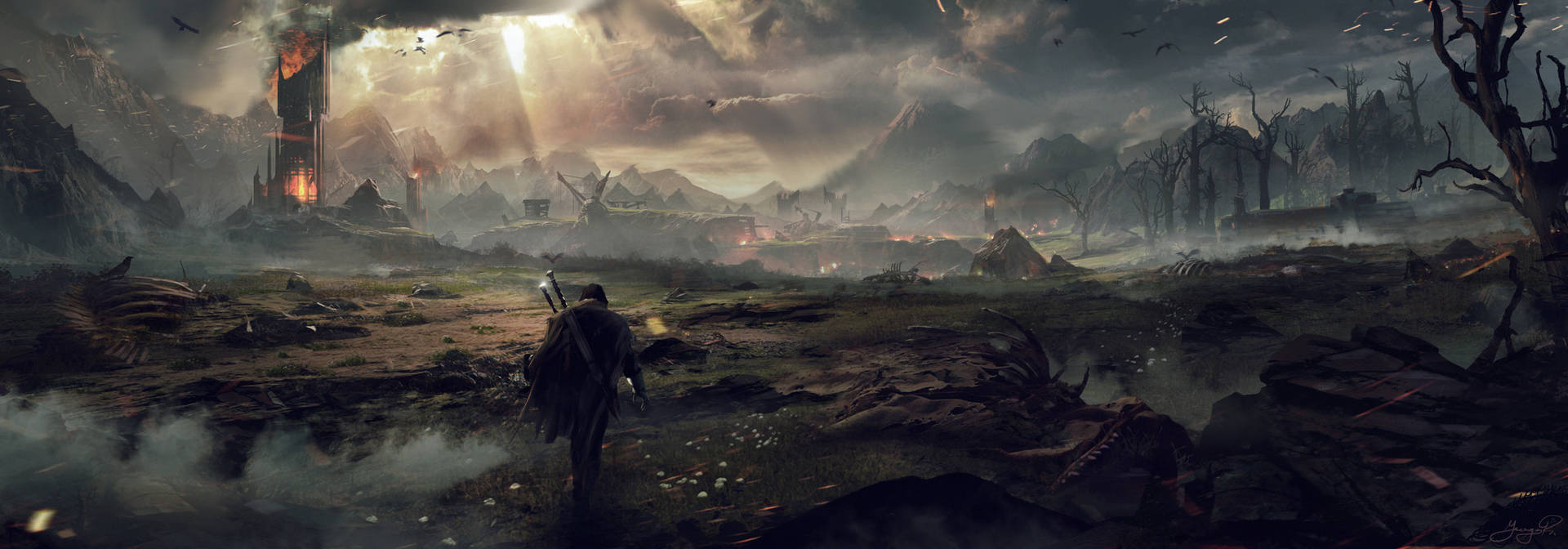 Talion's Epic Battlefield in Middle-Earth: Shadow of Mordor 4K Wallpaper